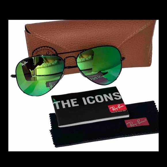 Ray-Ban RB3025 002/4J Black Aviator Green Gradient Mirrored 55mm Sunglasses - Picture 12 of 12